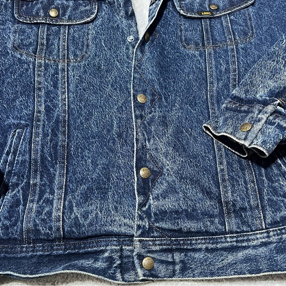 VINTAGE Lee Jacket Mens L Dark Acid Wash Sherpa Lined Trucker Denim Made In USA - Picture 3 of 8